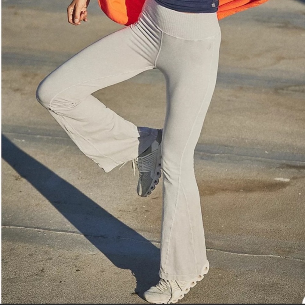 Free People Wide Leg Flared Pants in Light Gray